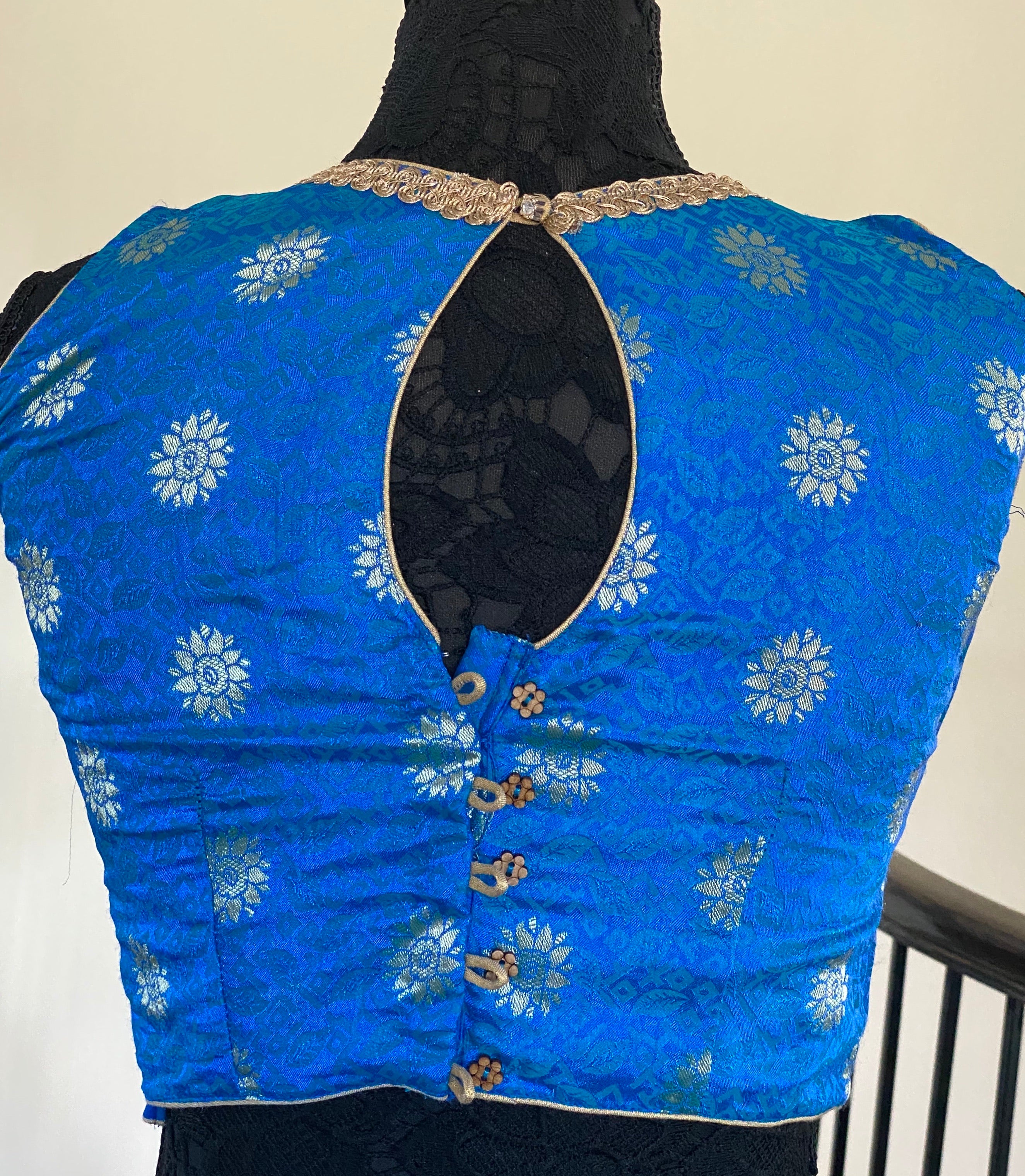 Designer Blouse - Blue Zari Flower Motif