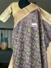 Pure Gicha Tussar Silk - Mauve  Brown Digital Printed