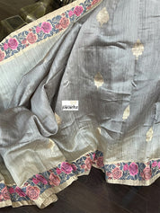 Embroidered Muga Silk - Silver Grey