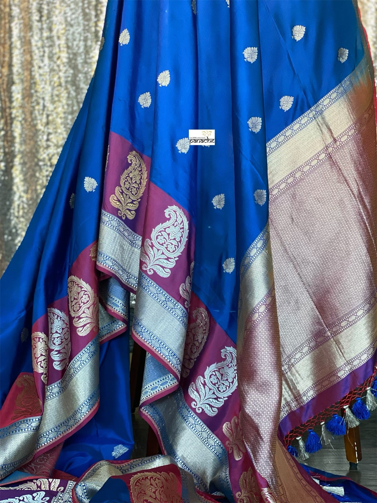 Pure Silk Katan Banarasi - Blue Magenta Maroon Kadhwa
