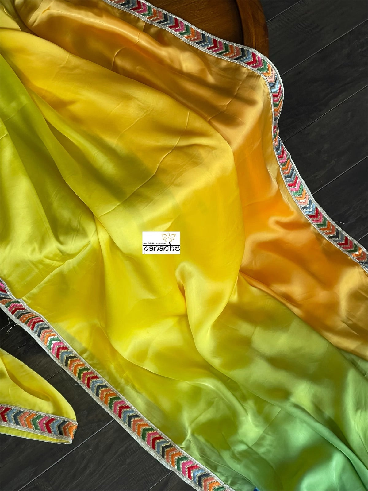 Designer Satin Silk - Yellow Green Shaded