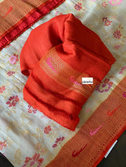 Khaddi Tussar Banarasi - Tilfi woven Beige Orange Multi Meenakari