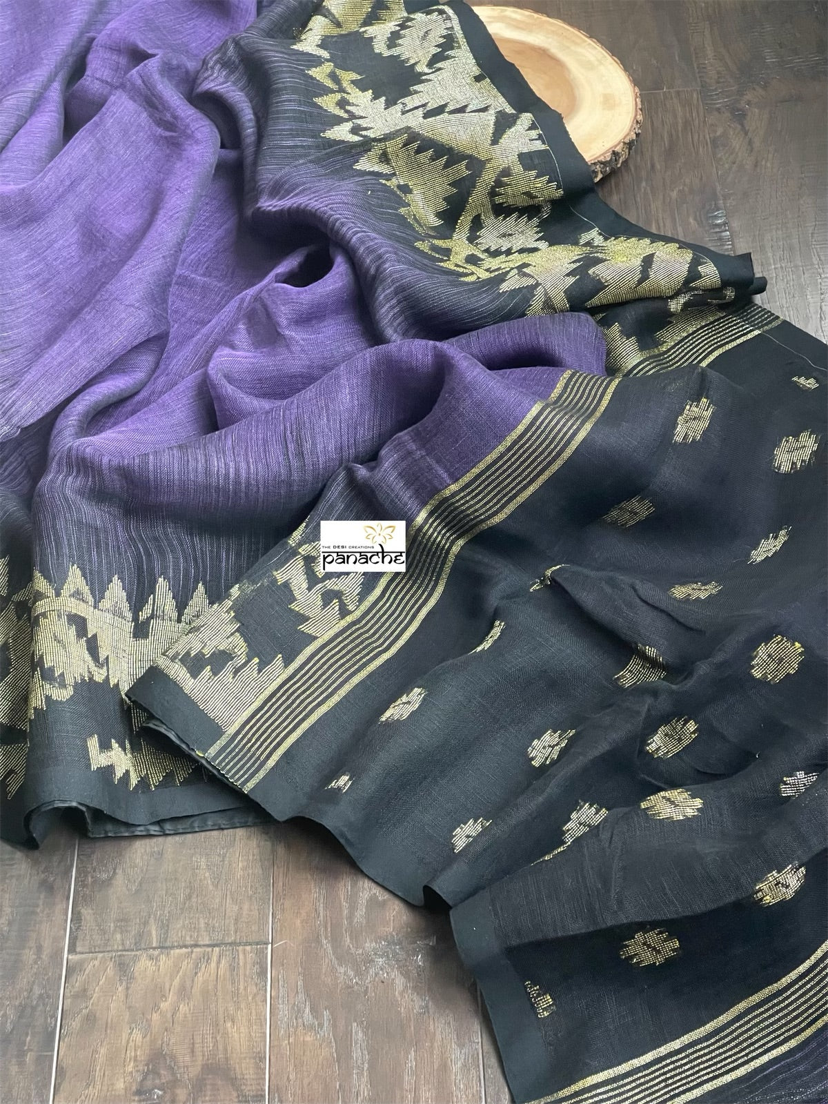 Handloom Banarasi Linen - Purple Black