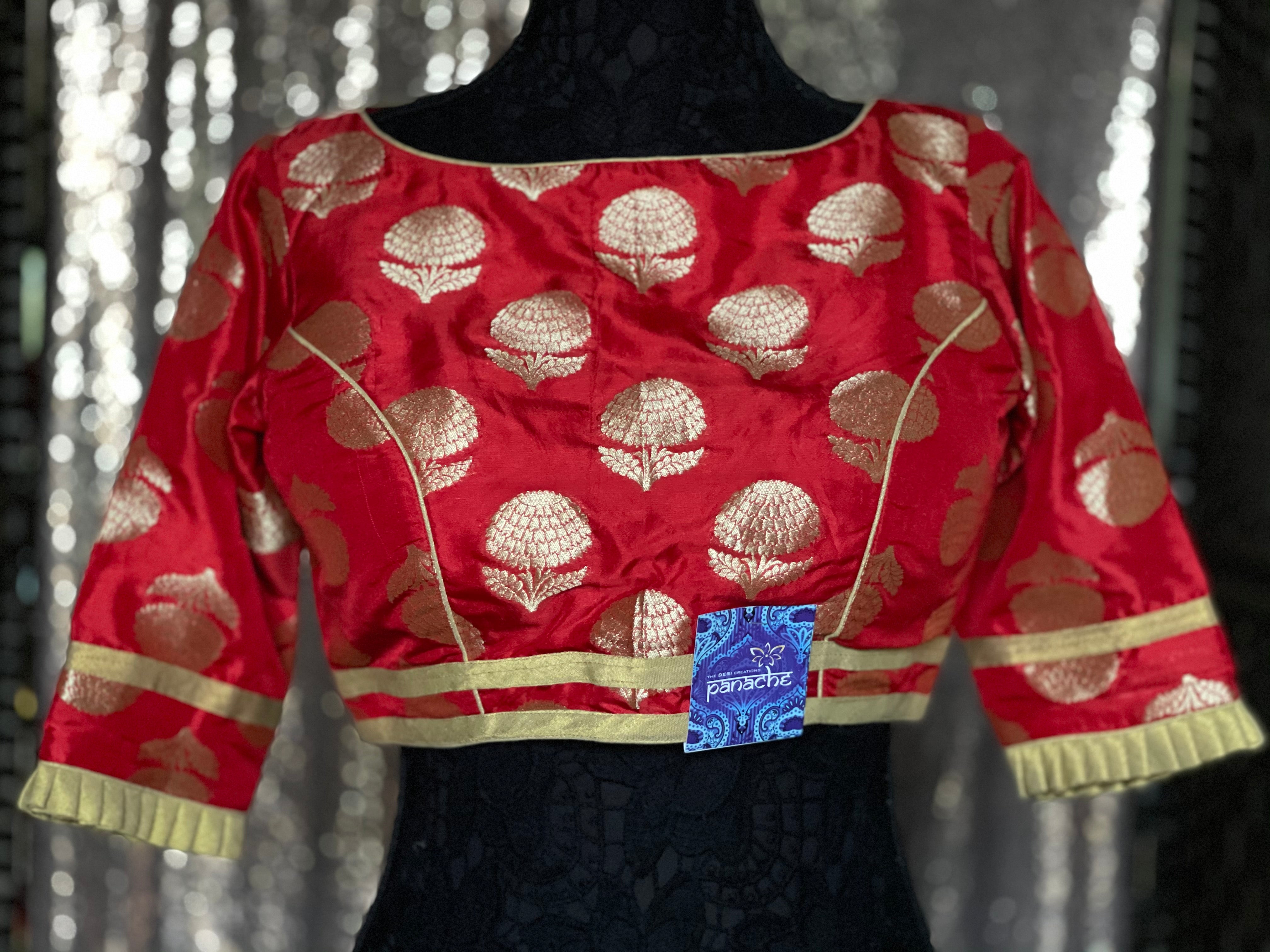 Designer Blouse - Red Golden Zari