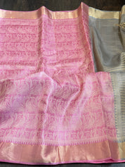 Tussar Silk - Light Pink Grey Resham Woven