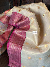 Tissue Chanderi Silk - Golden Beige Magenta Meenakari
