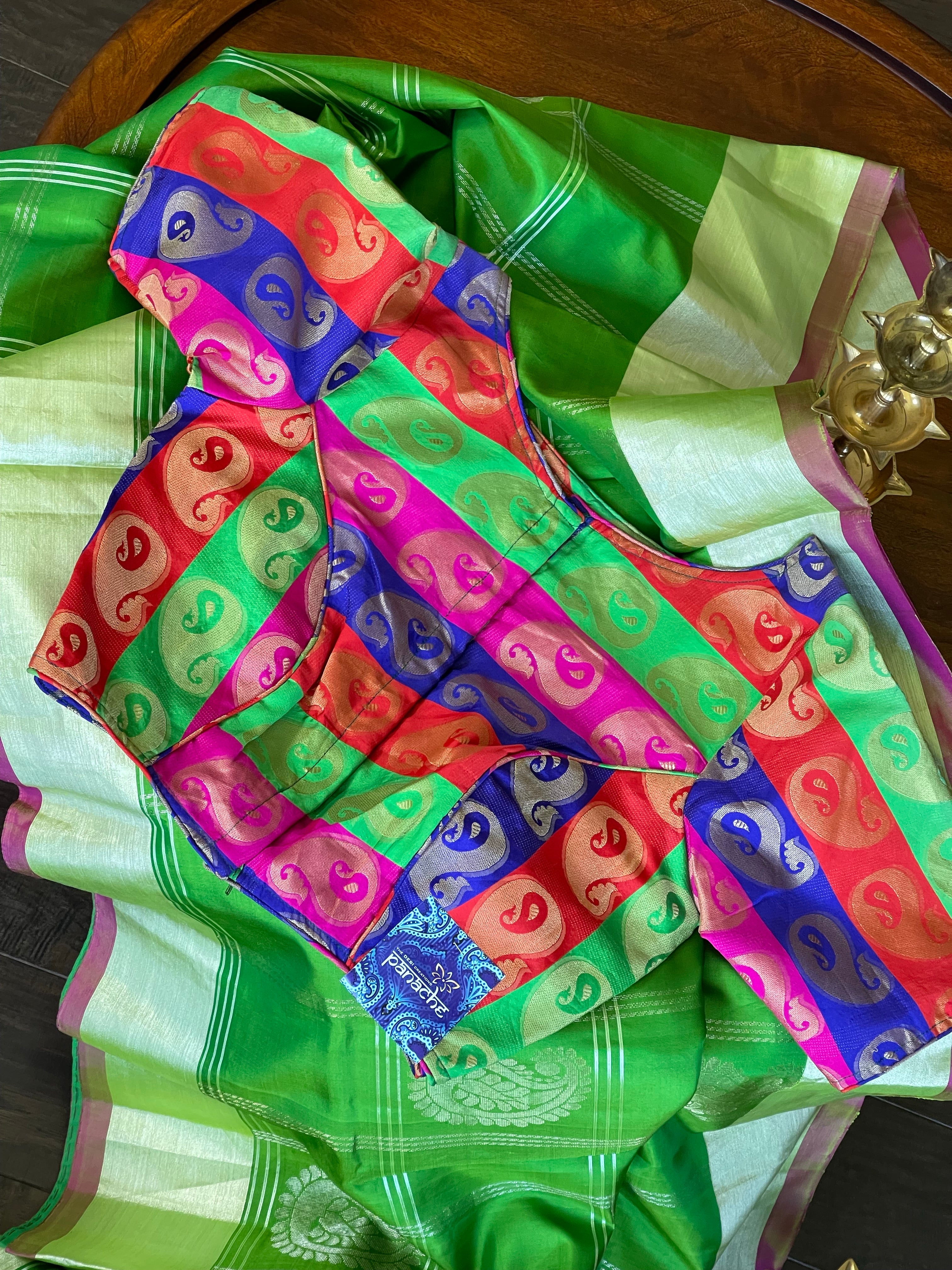 Designer Blouse - Green Paisley Multi color