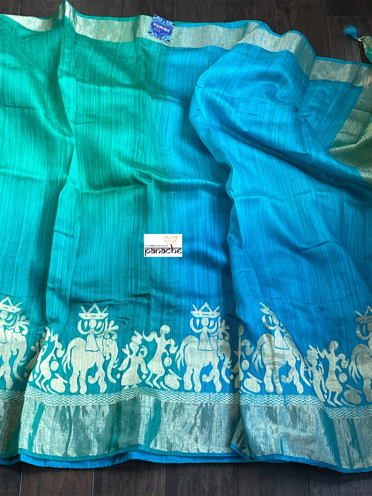 Raw Silk Banarasi - Firozi Blue Sea Green Shaded