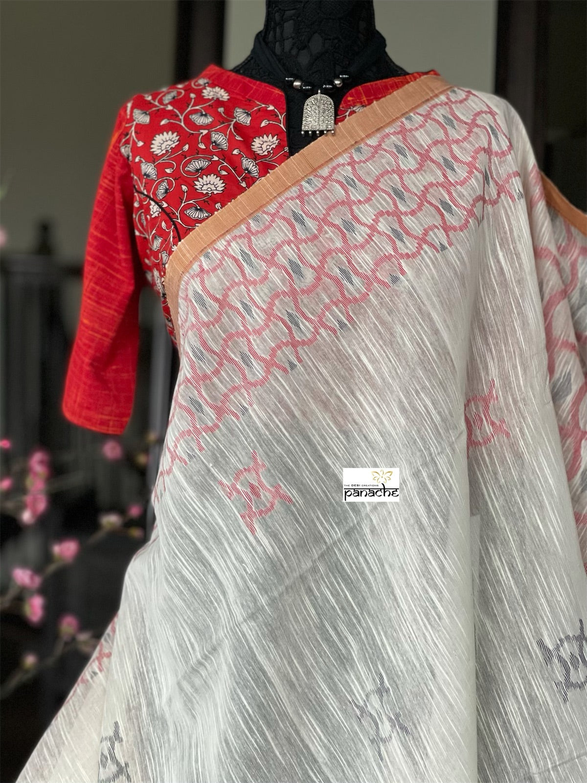 Pure Khadi  Handloom - Off-White Black Maroon Woven