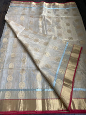Tissue Chanderi Silk - Golden Beige Maroon