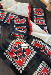 Pure Tussar Silk - Cream Beige Black