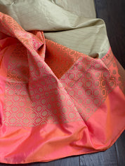 Katan Silk Banarasi - Gray Beige Pink