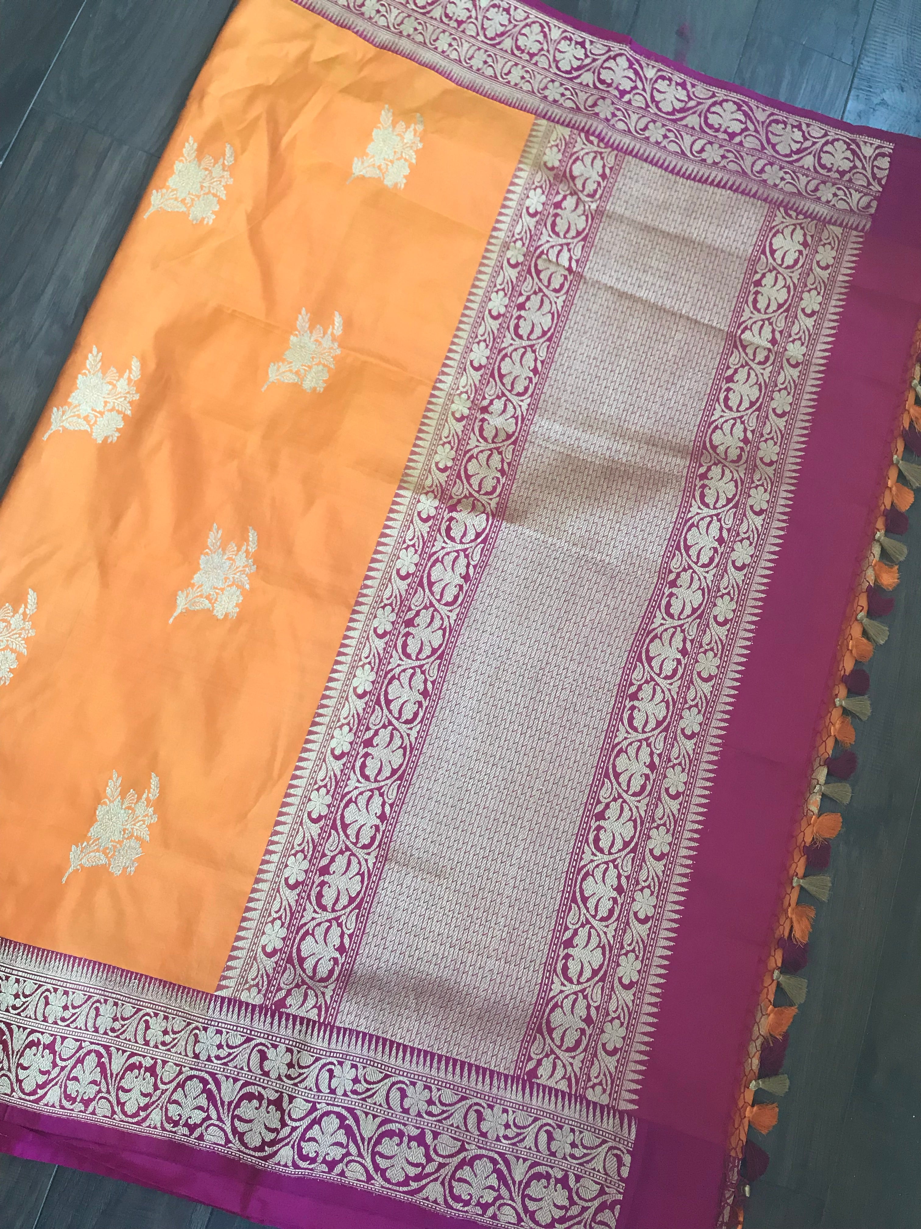 Katan Silk Banarasi - Orange Magenta