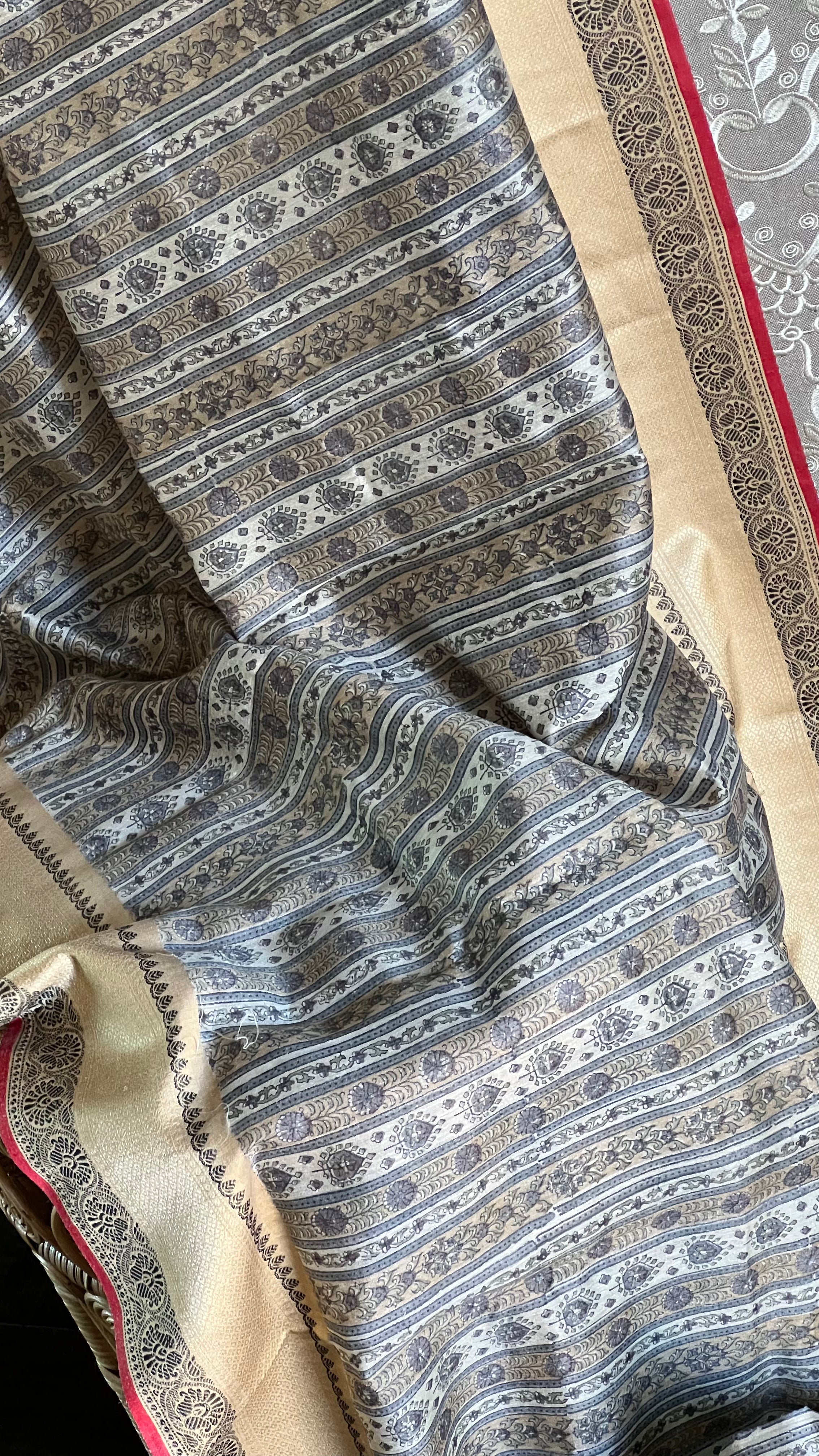 Muga Silk - Beige Black Printed