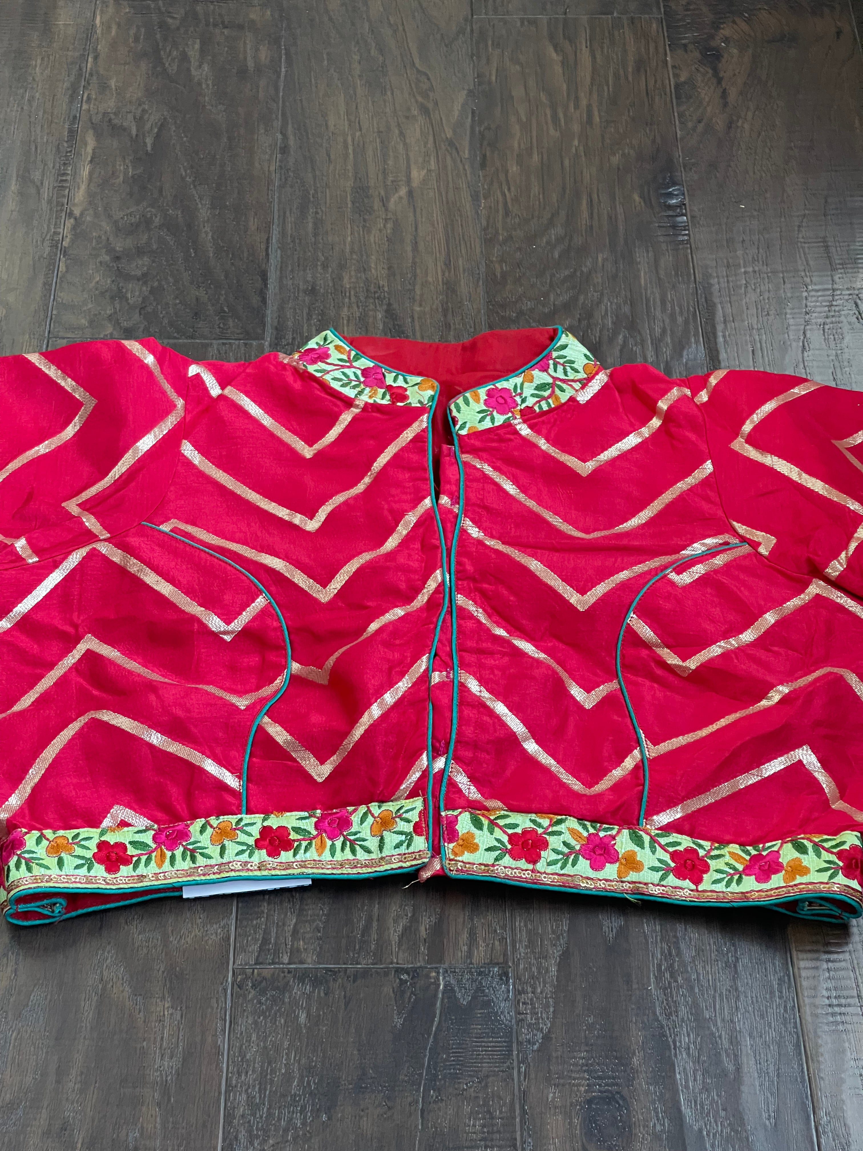 Designer Blouse - Raspberry Red Chevron