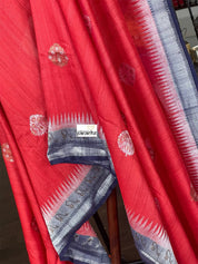 Tussar Georgette Banarasi - Red Navy Blue Kadwa