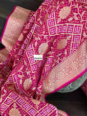 Bandhej Khaddi Georgette Banarasi - Magenta Pink