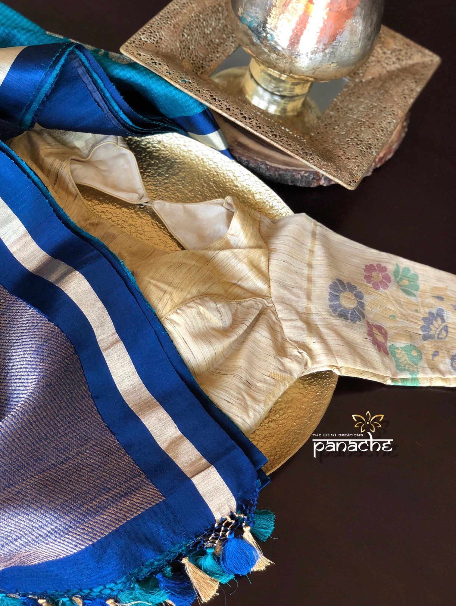 Designer Blouse - Raw Silk Beige Meenakari