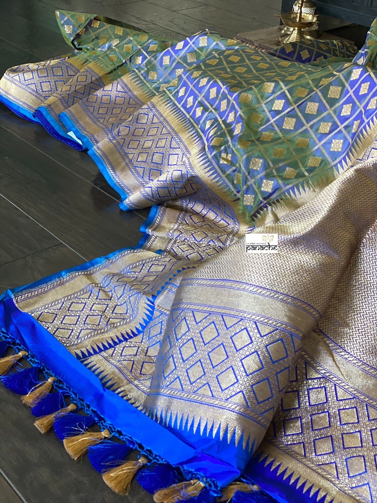 Katan Silk Banarasi - Metallic Blue checkered