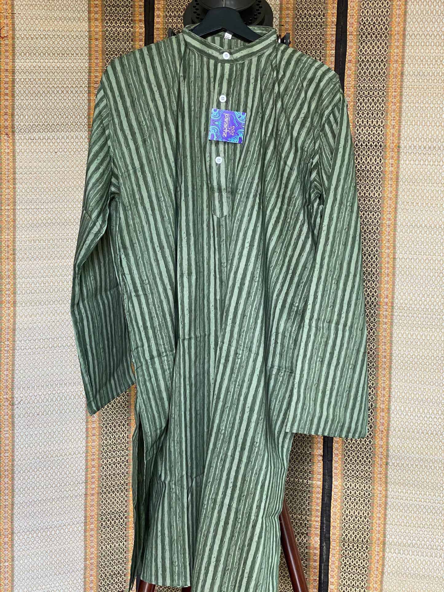 Cotton Stripe Printed Kurta Men - Moss Green 4XL-48