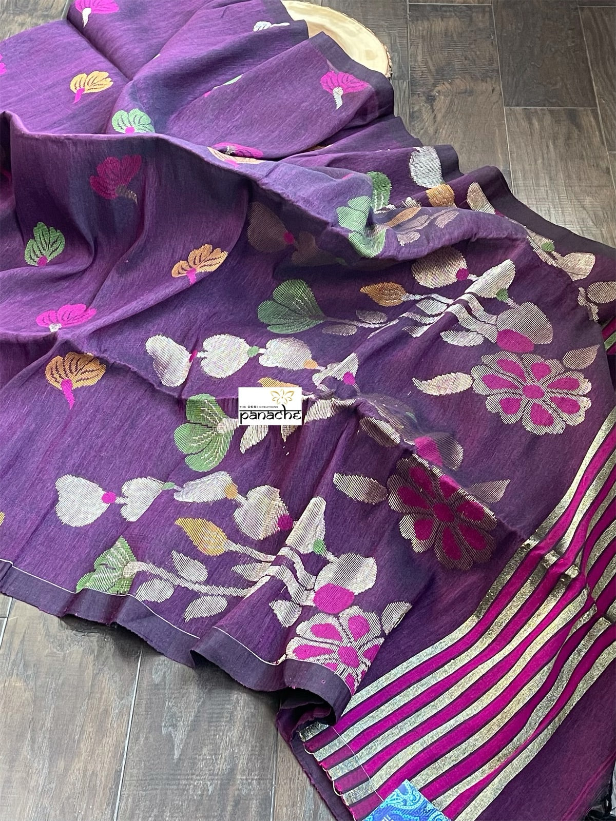 Linen Silk Woven - Dark Purple Meenakari