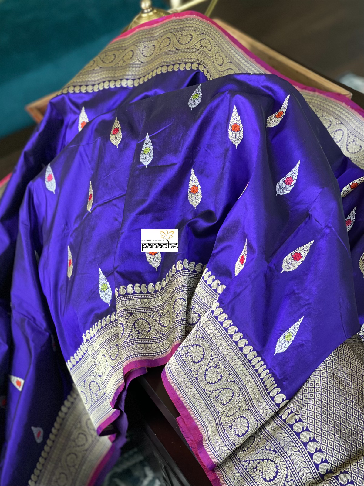 Pure Silk Banarasi - Purple Blue Kadwa