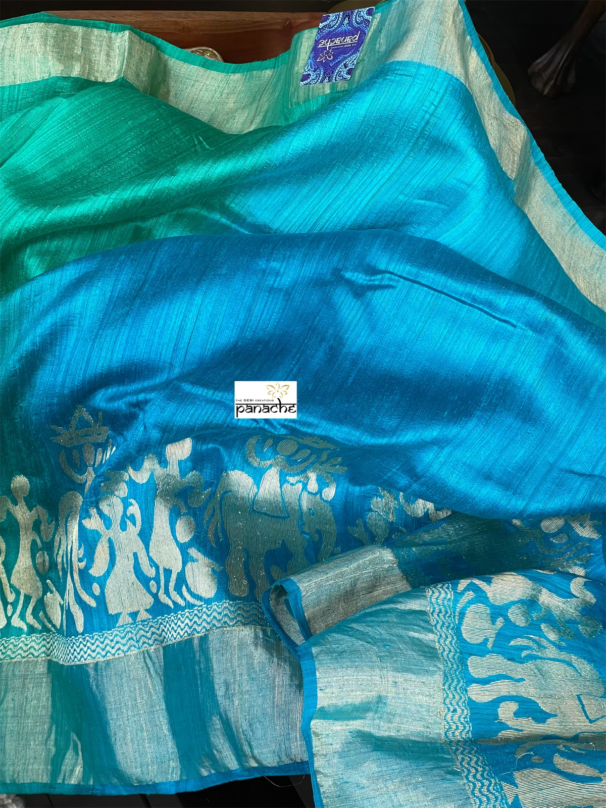 Raw Silk Banarasi - Firozi Blue Sea Green Shaded