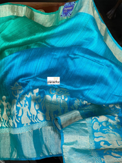 Raw Silk Banarasi - Firozi Blue Sea Green Shaded