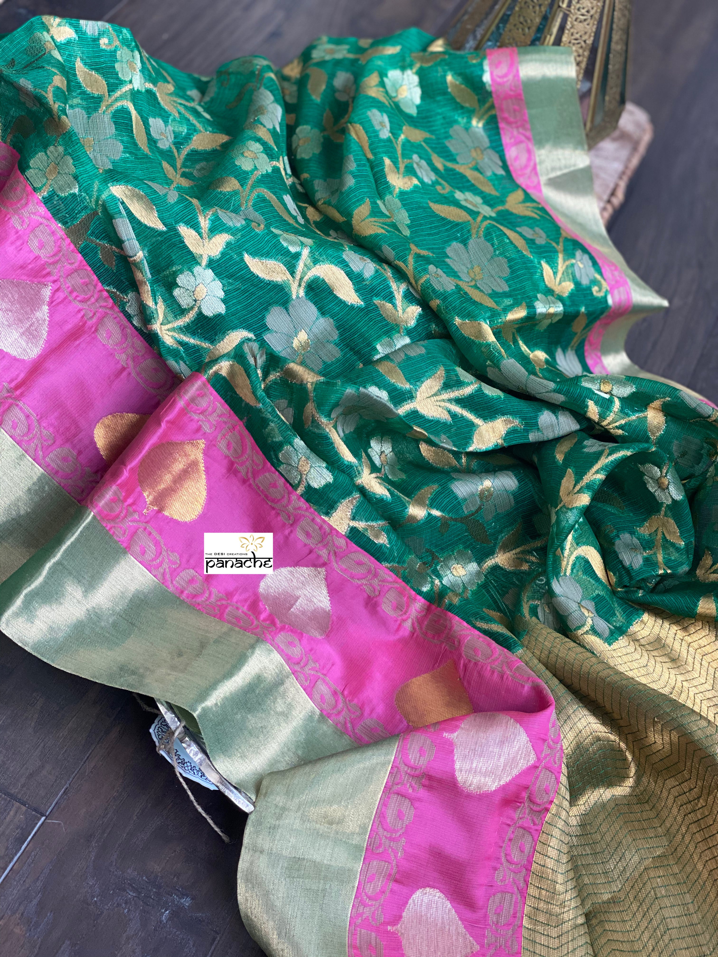 Kota Silk Jangla - Green Pink