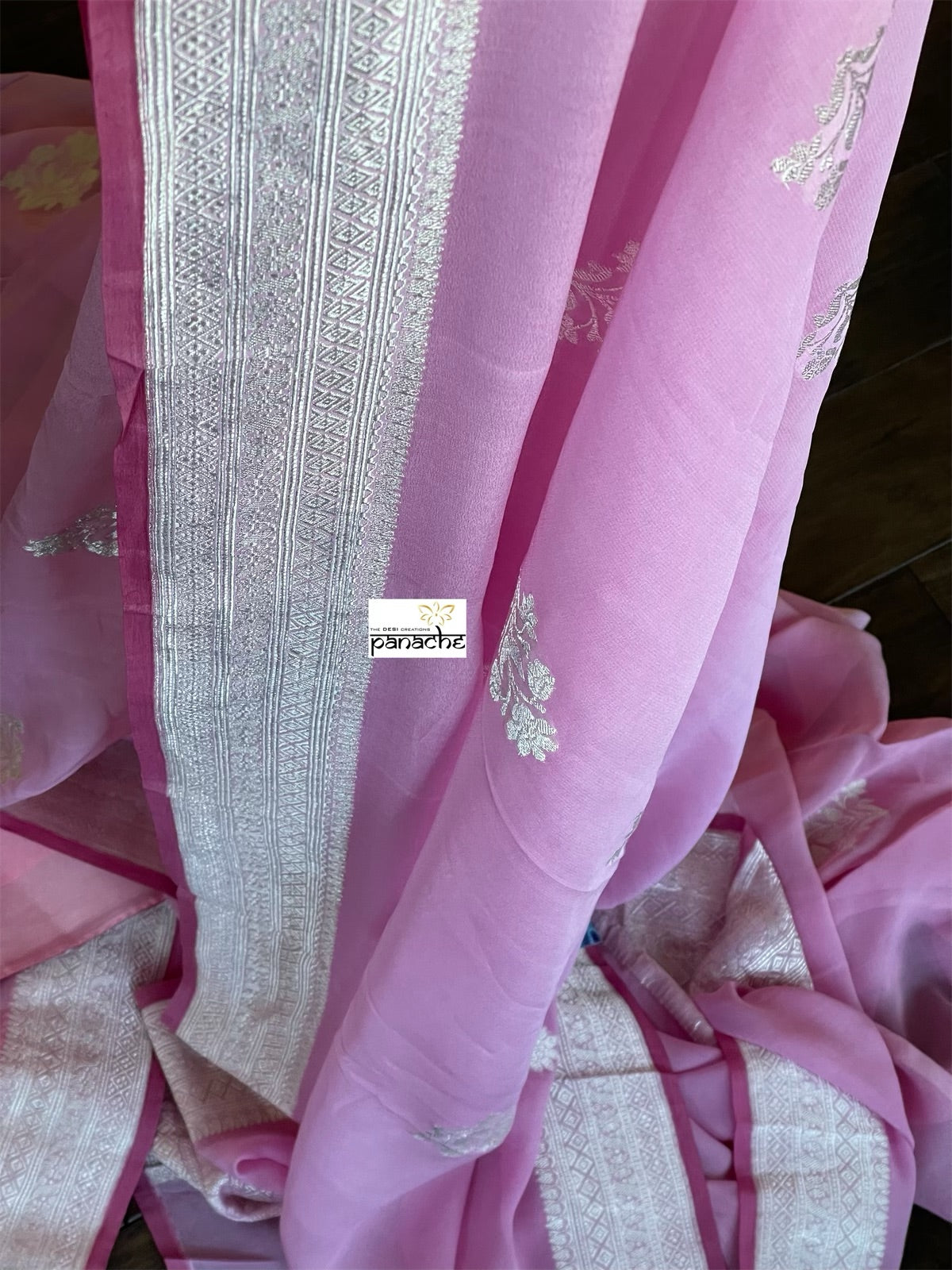 Khaddi Georgette Silk Banarasi - Pink Khadhua Woven