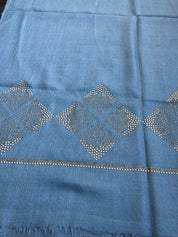 Pure Pashmina Stole - Bluish Grey Golden Embellishments