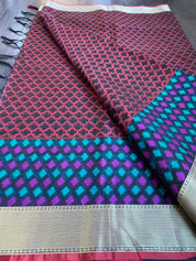 Handloom Kora - Maroon Black