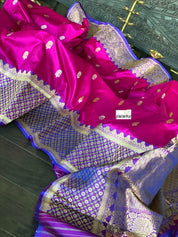 Pure Katan Silk Banarasi - Magenta Purple Kadwa woven