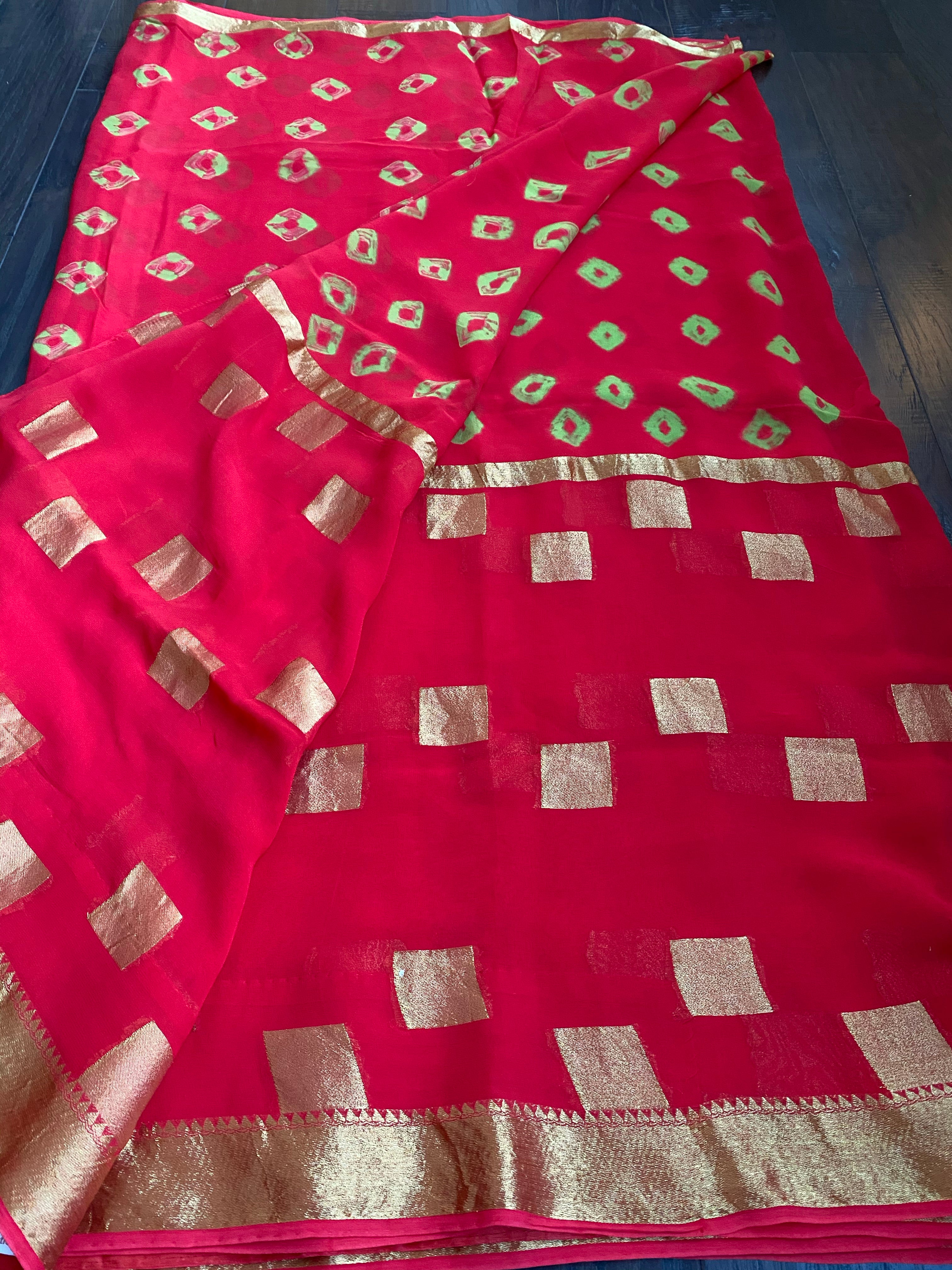 Designer Bandhani Georgette - Red Green
