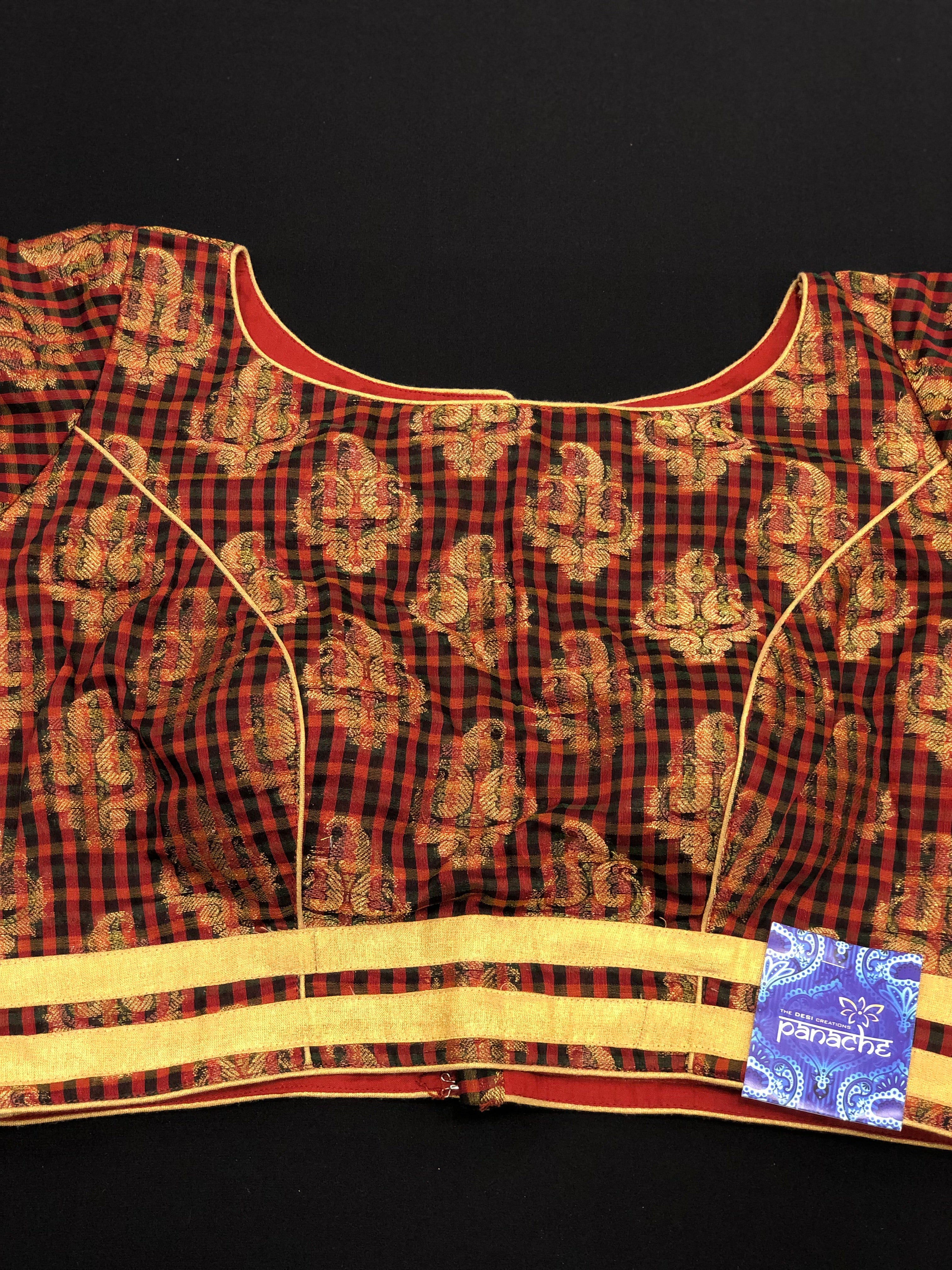Designer Blouse - Maroon Red Black checkered