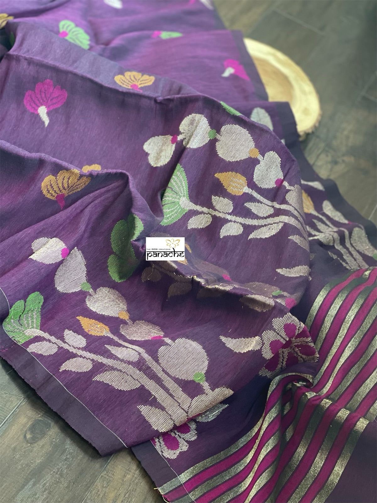 Linen Silk Woven - Dark Purple Meenakari