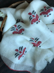 Linen Handloom Exclusive - Silver Zari White woven