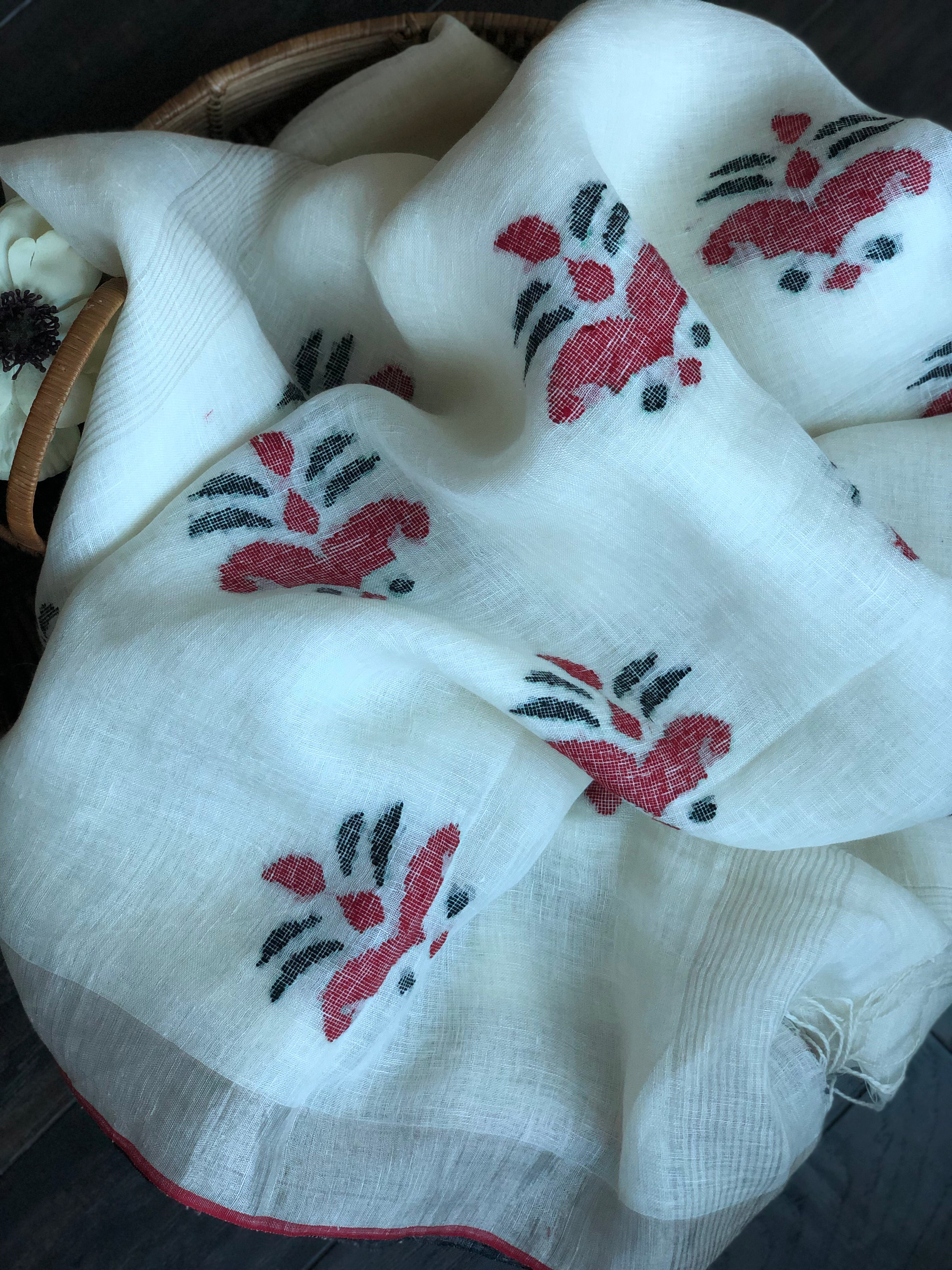 Linen Handloom Exclusive - Silver Zari White woven