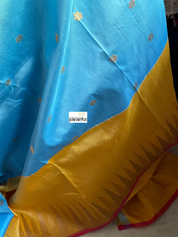 Pure Silk Katan Banarasi - Blue Yellow Kadwa