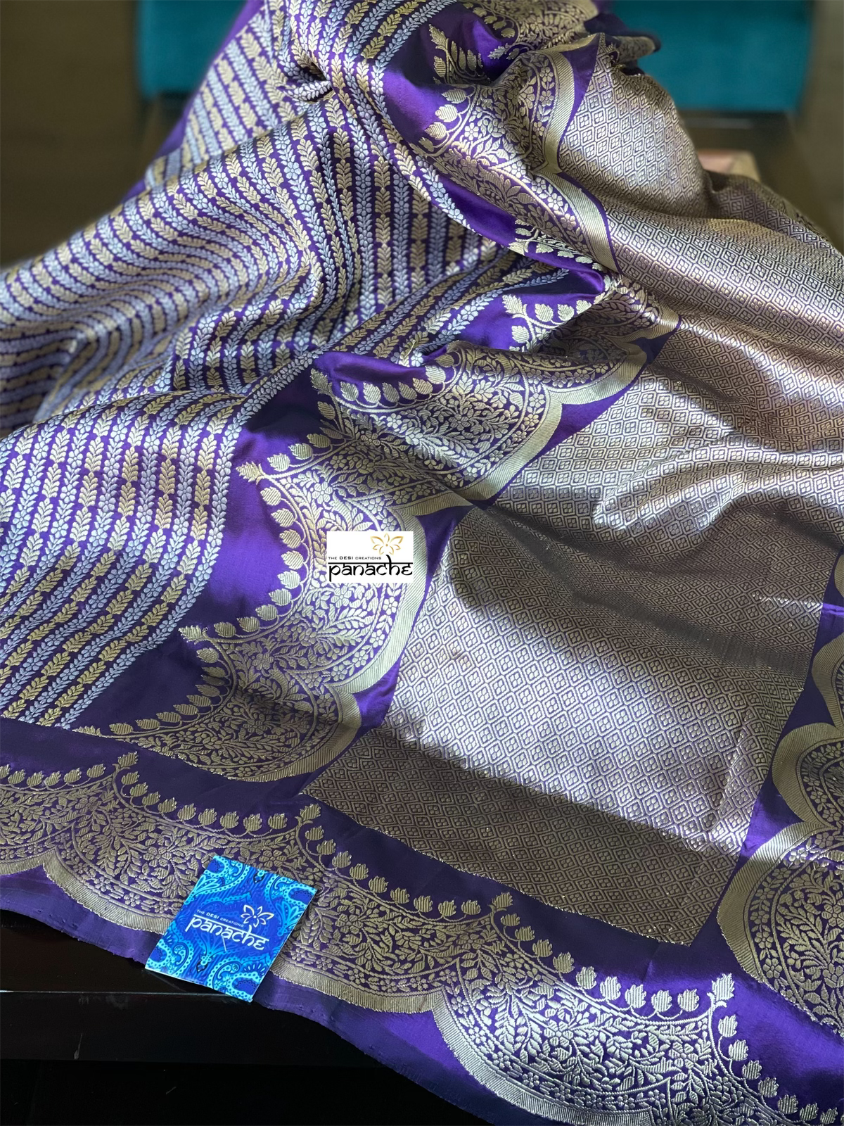 Silk Brocade Banarasi - Purple Antique Zari Kadwa