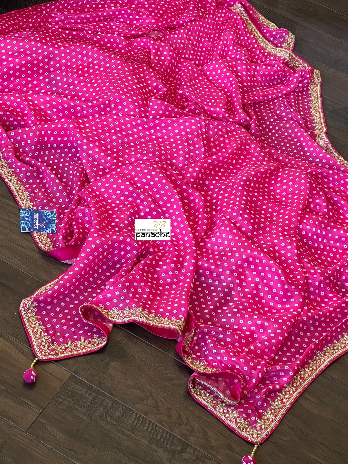 Designer Satin Georgette - Pink Bandhej Print