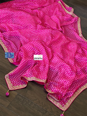 Designer Satin Georgette - Pink Bandhej Print
