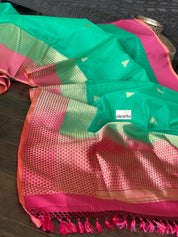 Kora Silk Banarasi - Green Magenta