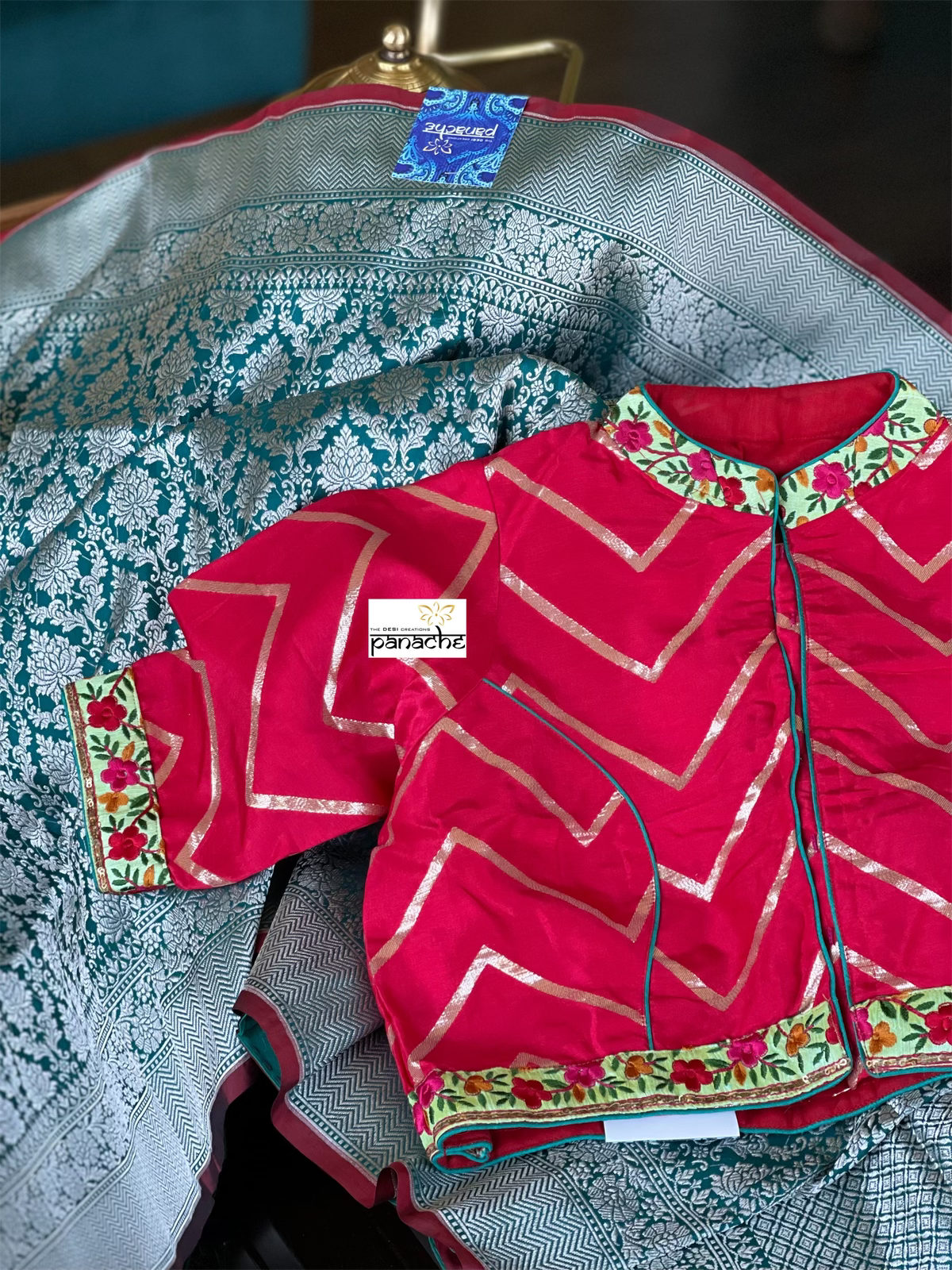 Designer Blouse - Raspberry Red Chevron
