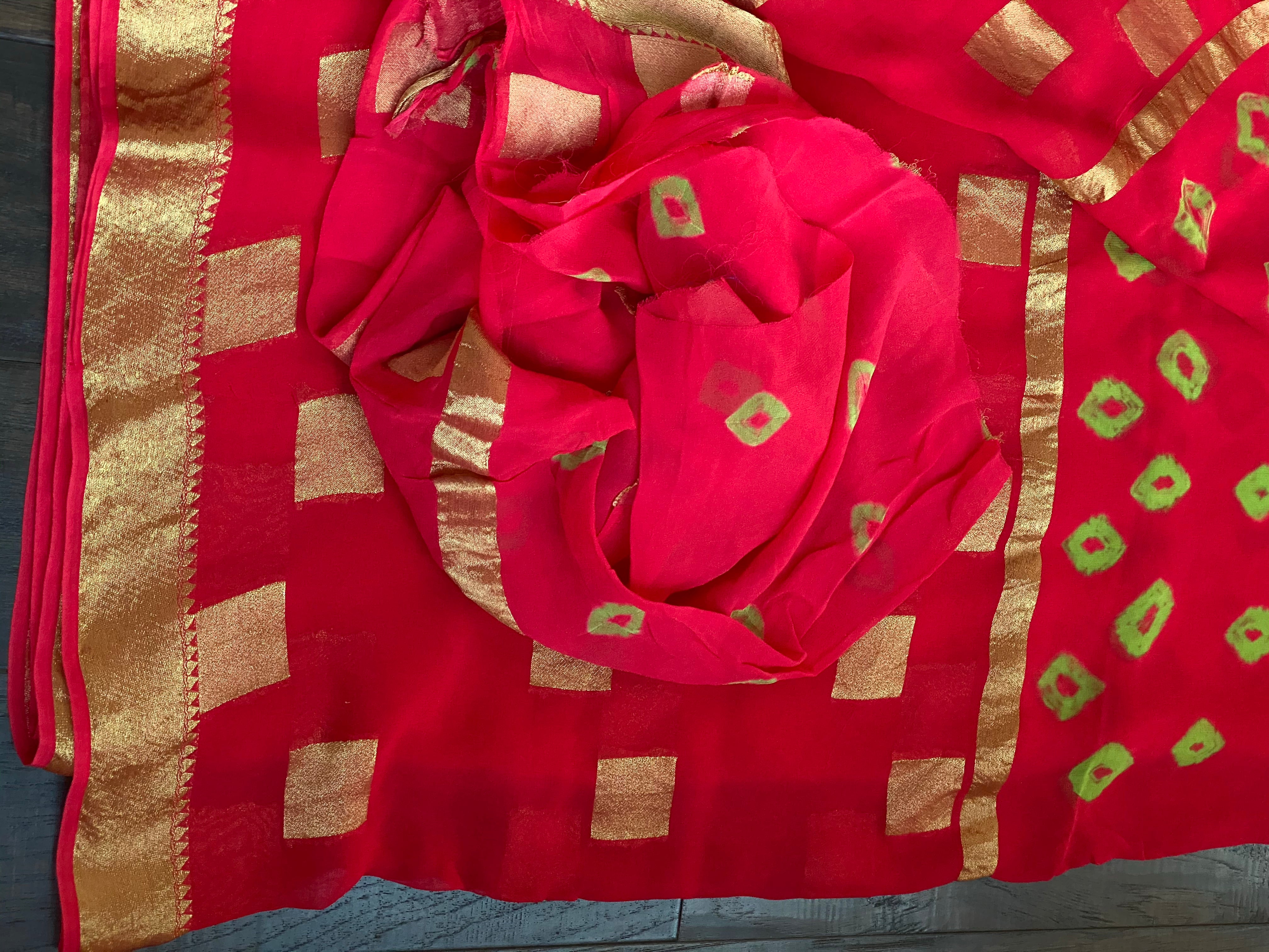 Designer Bandhani Georgette - Red Green