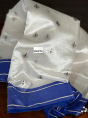 Pure Chanderi Pattu Silk - Off white Blue Eknaliya Woven Meenakari
