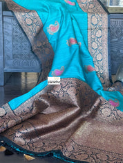 Tussar Silk Banarasi - Firozi Blue Black Meenakari