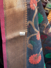 Cotton Silk Banaras Chanderi - Black Meenakari