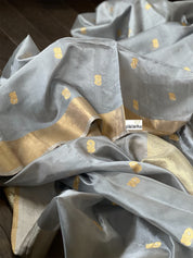 Pure Chanderi Silk - Grey Silver Meenakari