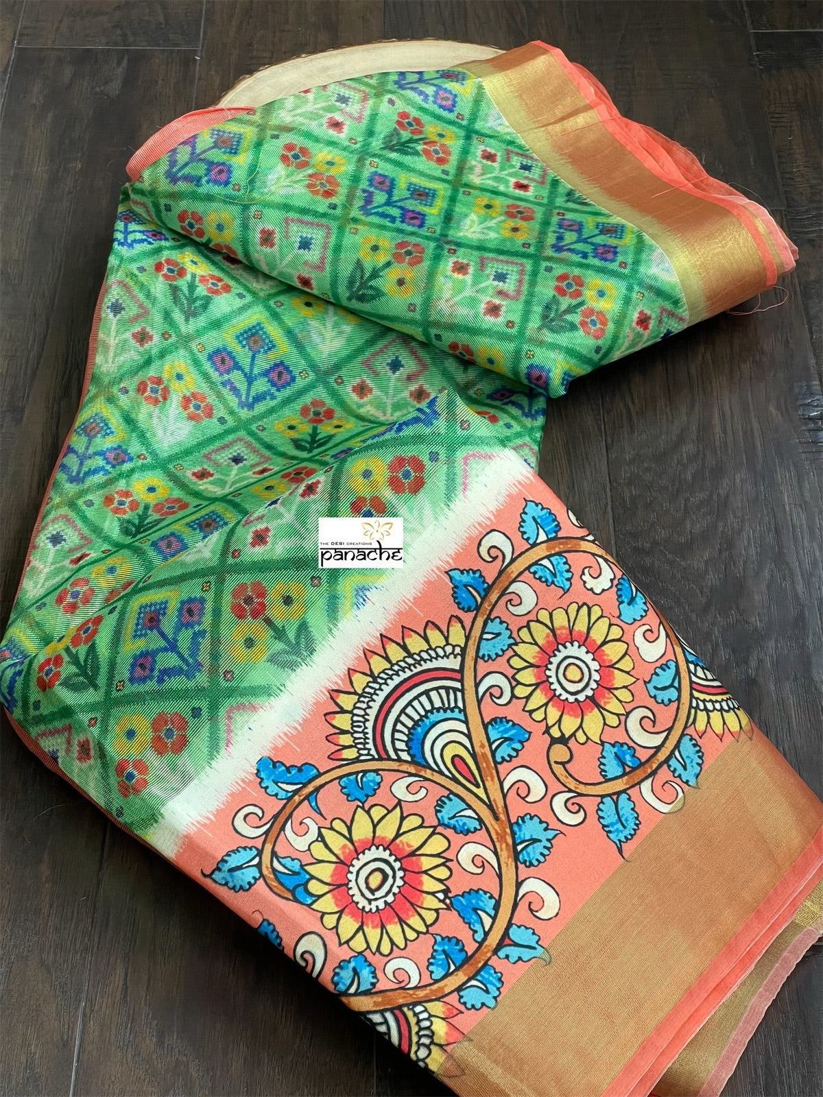 Tissue Kota Silk Printed - Green Orange